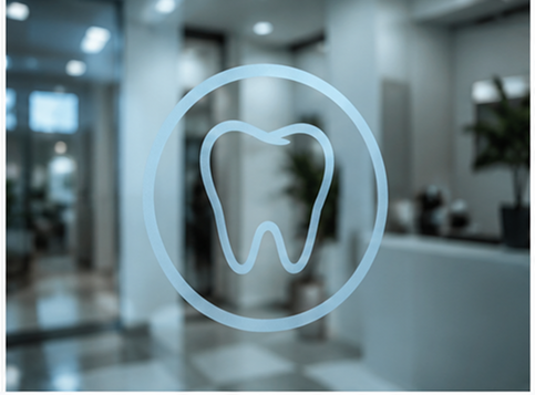 Clinic reception with tooth logo